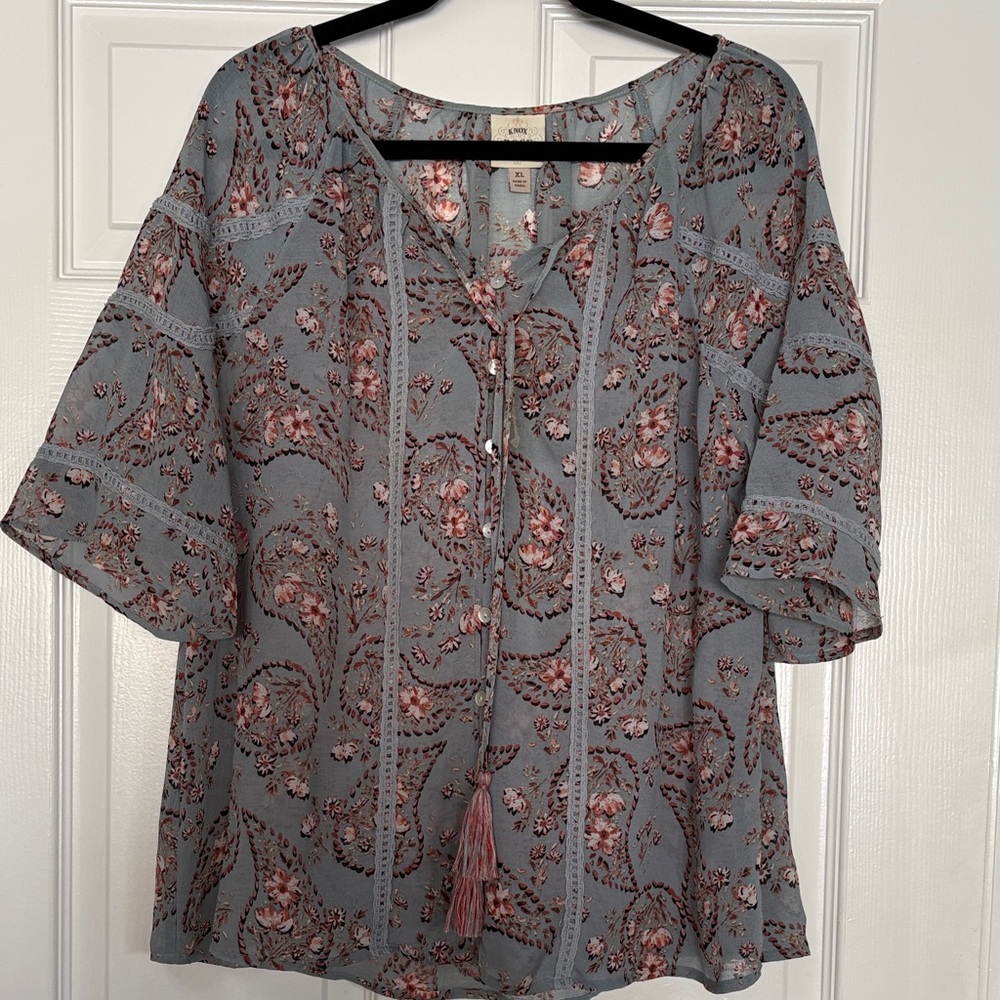 Knox Rose Paisley Blouse - Blue and Pink